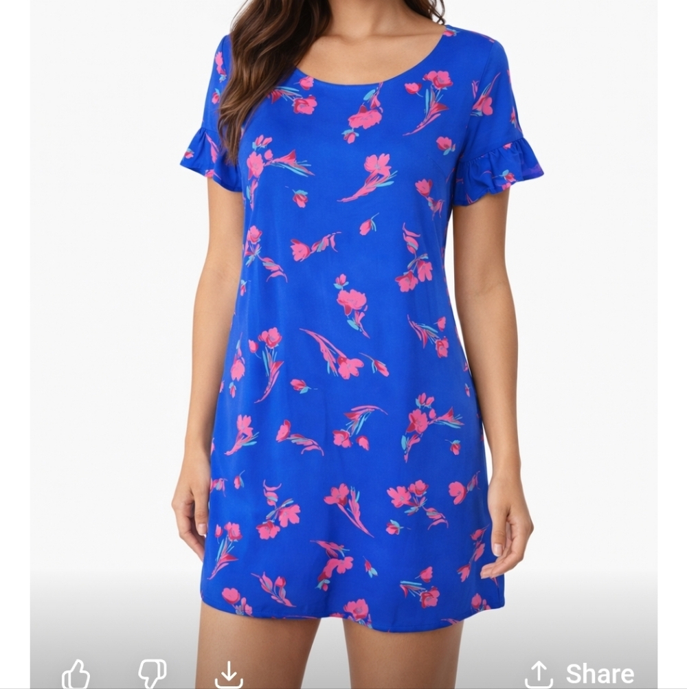 Rokoko Blue Dress with Pink Floral Design